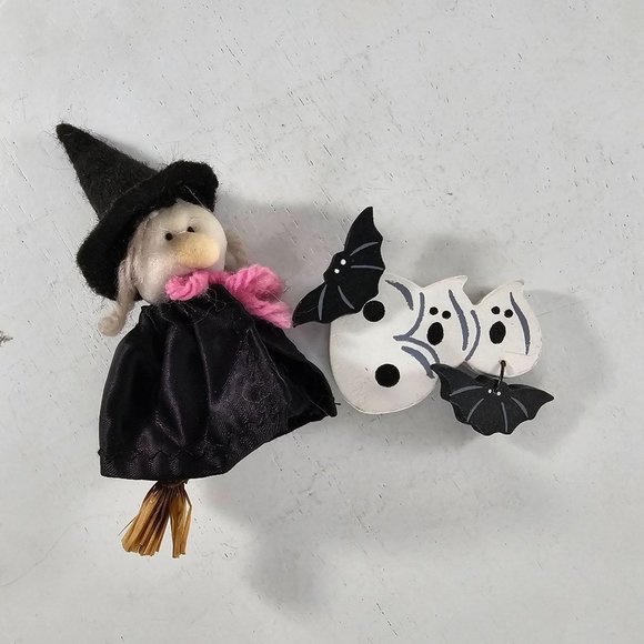 Vintage Handmade Halloween Magnet Witch Ghost Bat - Picture 7 of 7